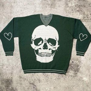 Dark Green Skull Crewneck Sweater